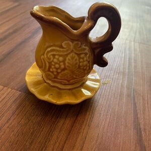 Six Flags Yellow Ceramic Pitcher with Saucer